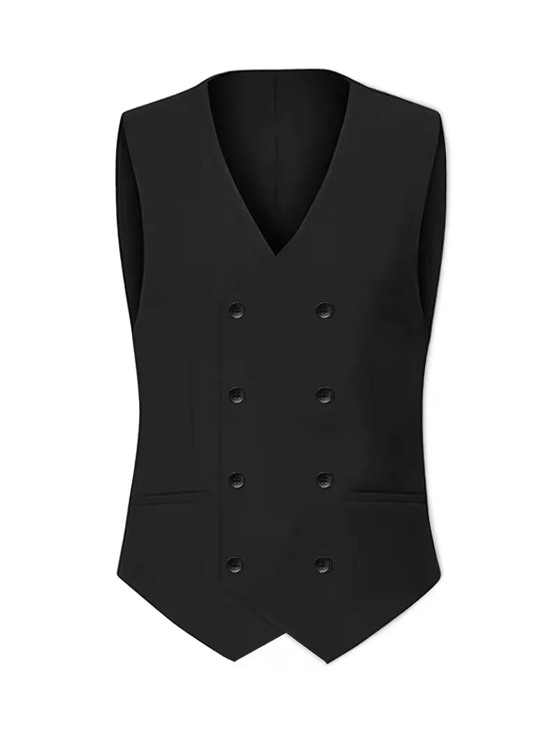 Classic men's 3-piece slim fit suit, complete with a sophisticated double-breasted waistcoat.