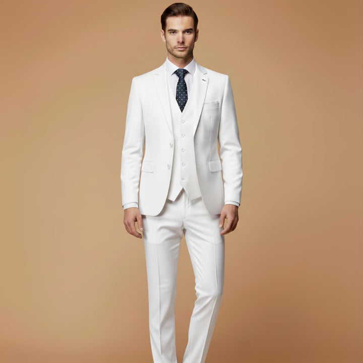 Modern men's slim fit 3-piece suit. Tailored jacket, vest & trousers for a sleek profile.