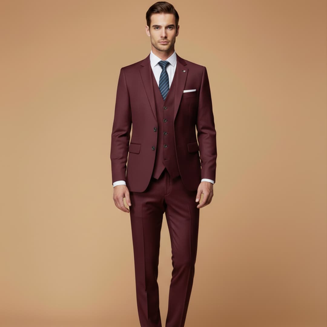 Stylish men's slim fit 3-piece suit. Great for weddings, business meetings & parties.