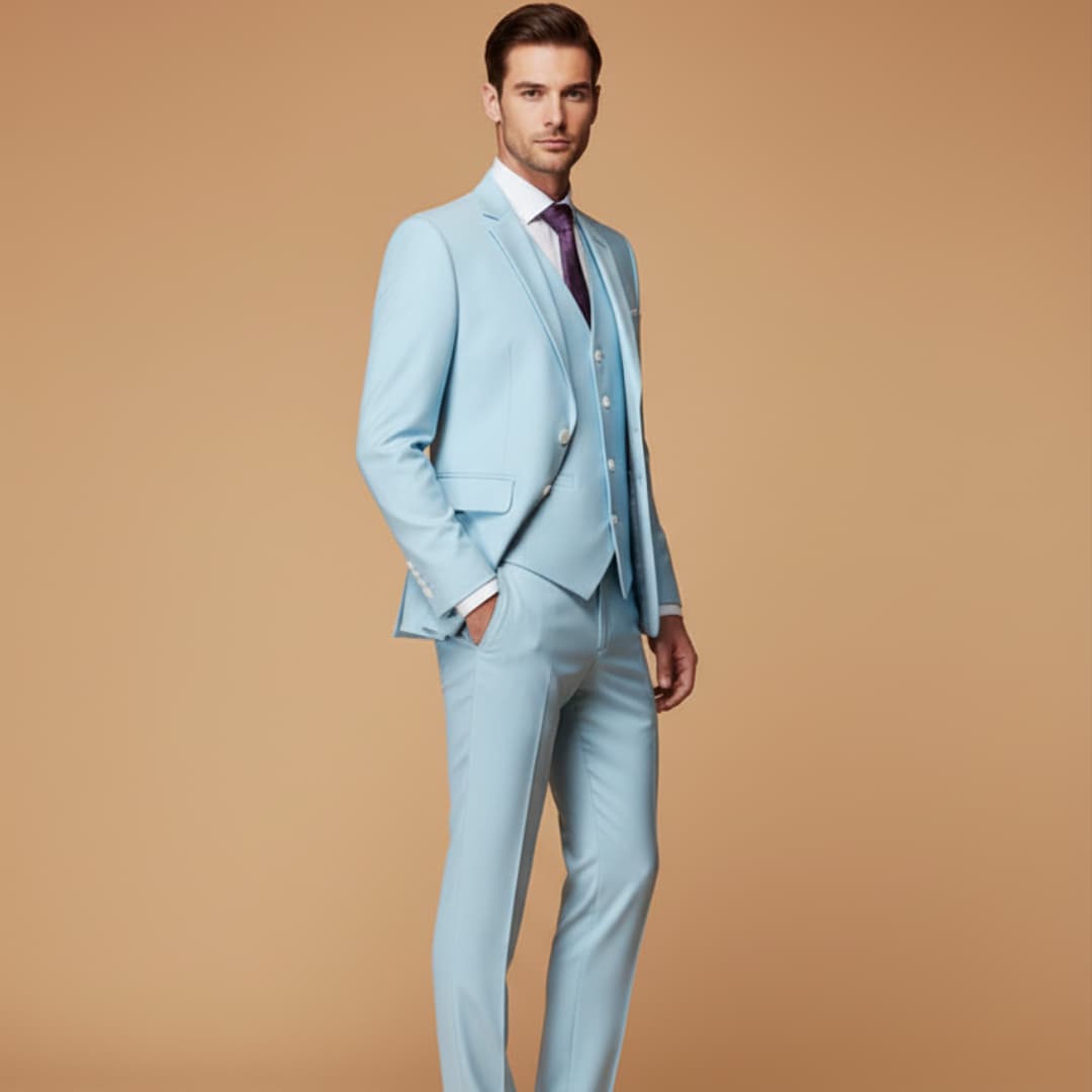 Professional men's slim fit 3-piece business suit. Modern tailored formal attire.