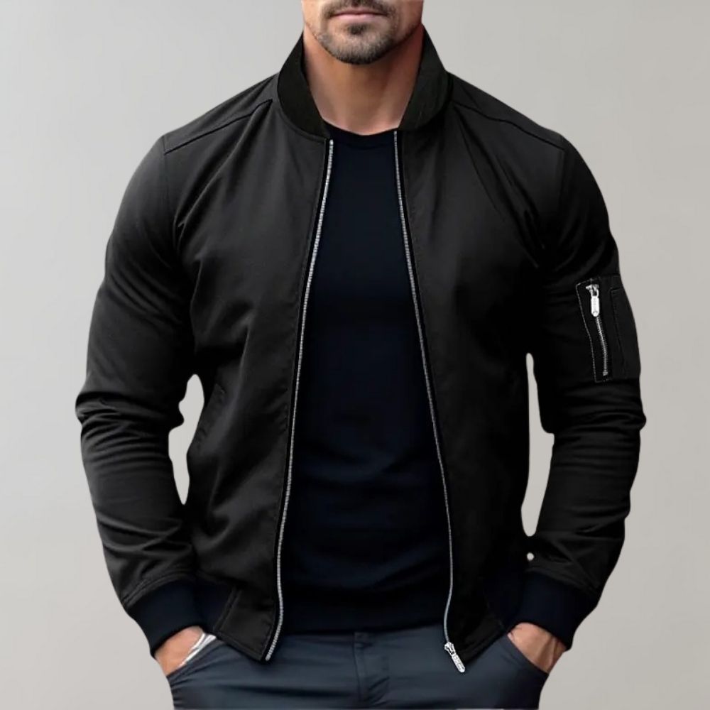 Lightweight men's bomber jacket with a front zipper and convenient hand pockets, perfect casual wear.