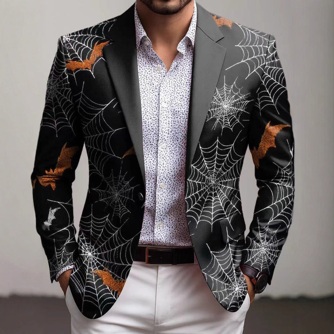 Stylish men's geometric print blazer. Modern slim fit jacket, perfect for party outfits or unique fashion statements.
