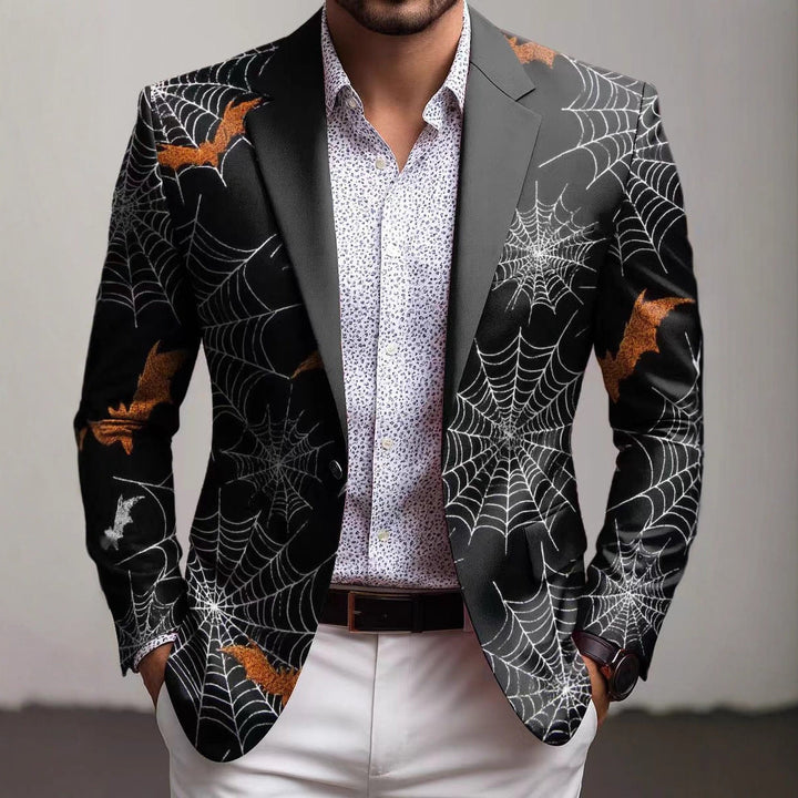 Stylish men's geometric print blazer. Modern slim fit jacket, perfect for party outfits or unique fashion statements.