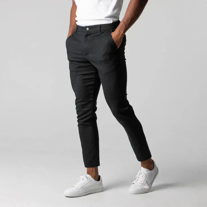 Comfortable men's slim fit chinos trousers, modern casual pants for everyday wear.