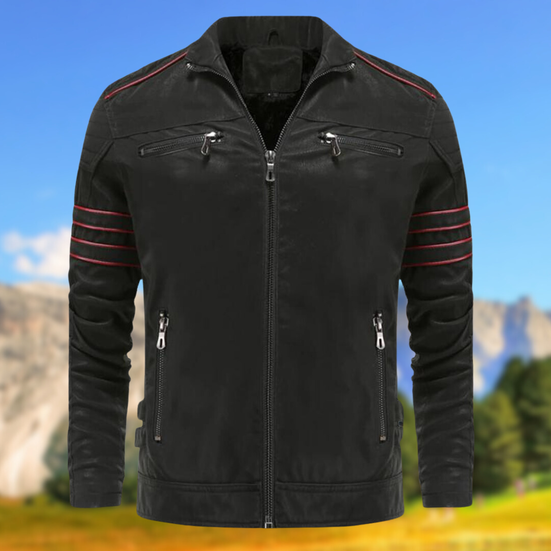 Men's slim-fit casual jacket with modern style and accent stripes. Perfect outerwear for men.