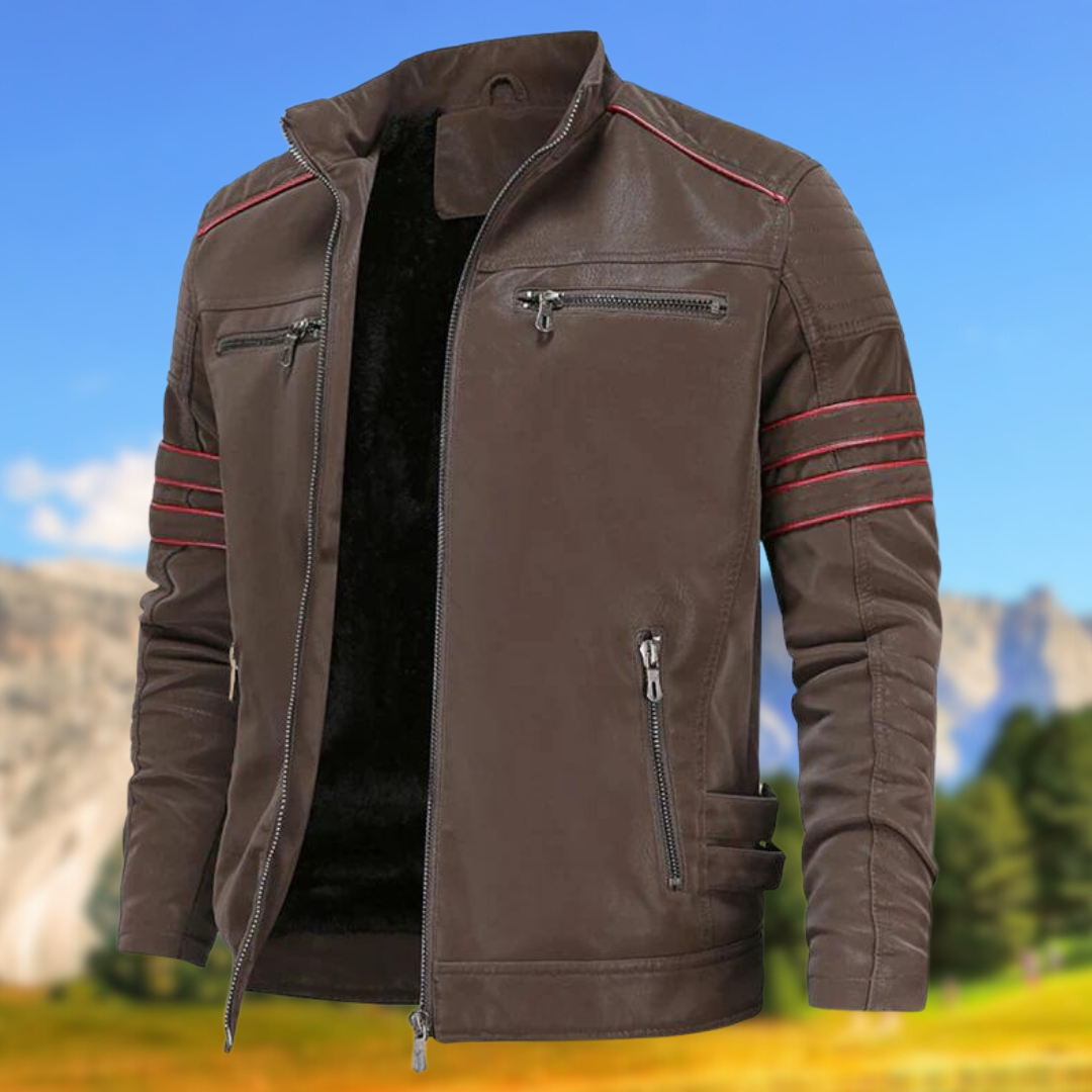 Fashionable men's slim-fit casual jacket, outerwear with unique accent stripes for a modern look.