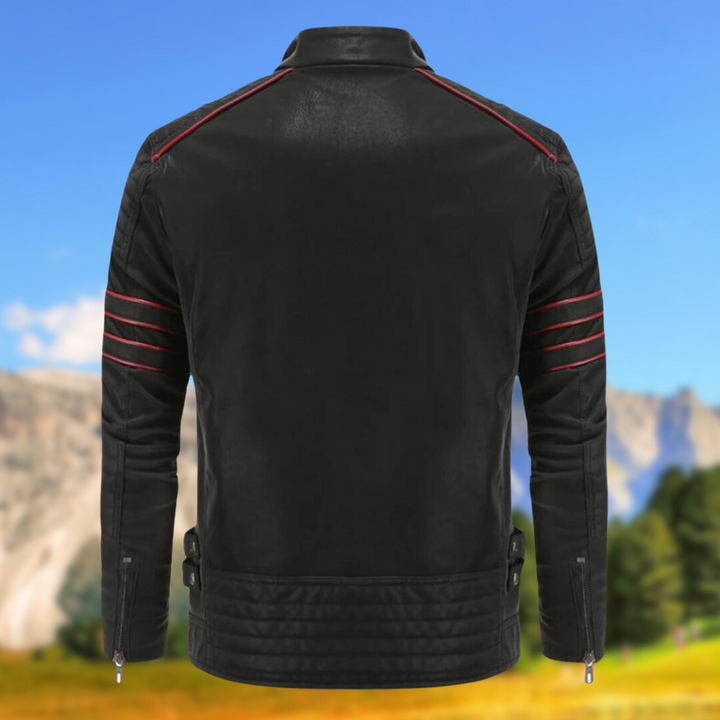 Casual men's slim-fit jacket with contemporary accent stripes, offering a stylish and modern outerwear option.