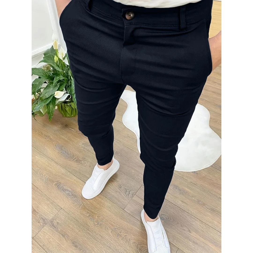 Contemporary slim-fit men's chinos, perfect for a comfortable & fashionable look.