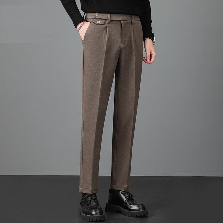 Stylish men's tailored slim fit trousers, perfect for a modern business casual look or sophisticated formal events.