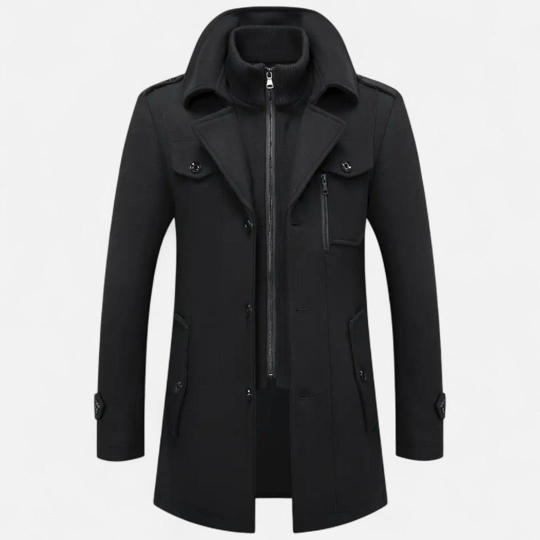 Elegant men's slim-fit formal coat. Perfect for business wear, smart casual outfits, and sophisticated autumn events.