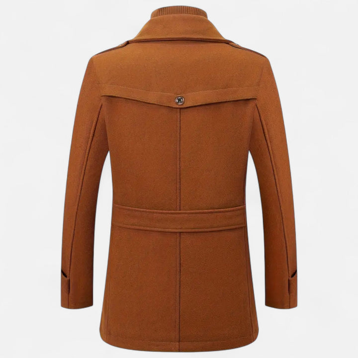 Structured & sophisticated men's slim-fit coat. Elegant formal outerwear for business & smart casual ensembles.