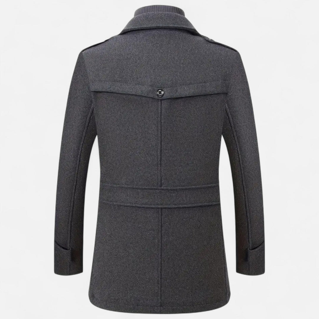 Menswear slim-fit elegant formal coat. Structured autumn/winter outerwear for business, smart casual & timeless style.