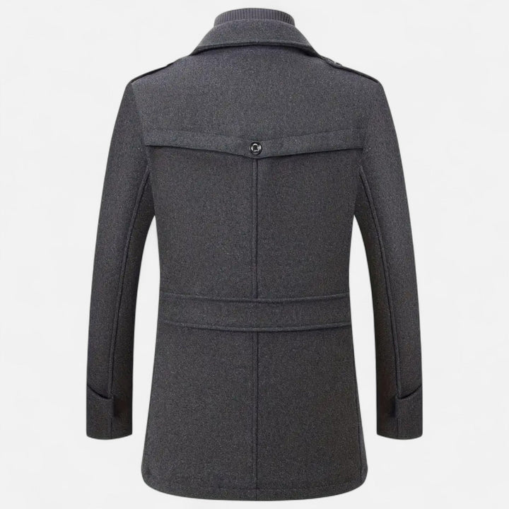 Menswear slim-fit elegant formal coat. Structured autumn/winter outerwear for business, smart casual & timeless style.