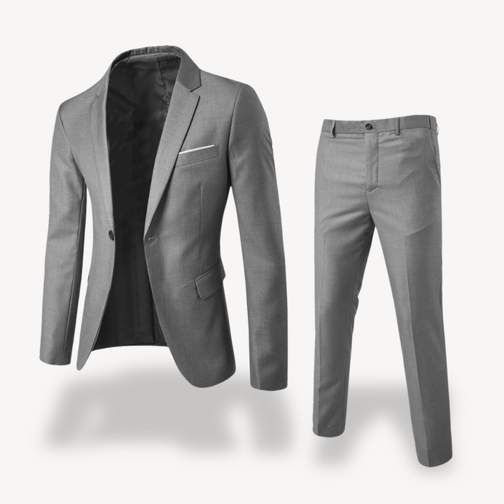 Men's slim fit formal suit, two-piece blazer & pants for weddings, business, and special events.