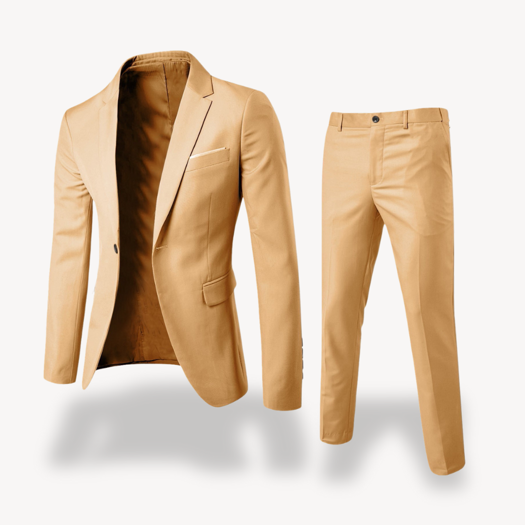 Elegant men's slim fit wedding suit set, a two-piece blazer & pants for groomsmen or guests.