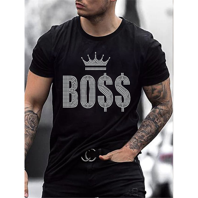Men's slim fit graphic tee with a rhinestone crown logo. Short sleeve, perfect for streetwear.