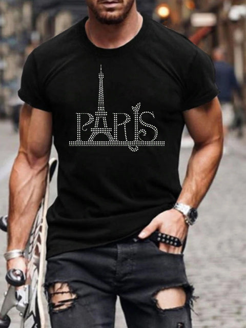 Dazzling men's slim fit graphic tee in black, featuring an eye-catching rhinestone crown. Perfect for bold style.