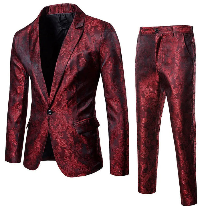 Stylish men's formal jacquard blazer & slim fit trousers, perfect for weddings, parties or events.