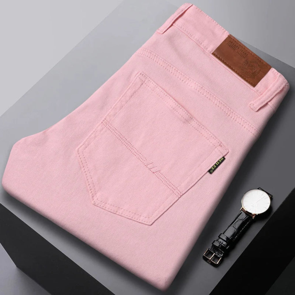 Comfortable men's slim fit jeans, perfect for everyday wear. Modern versatile trousers for smart casual fashion.