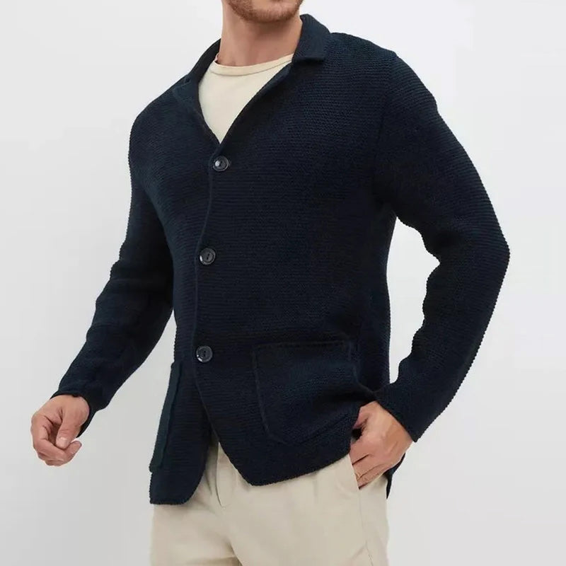 Stylish men's knitwear: slim fit cardigan with a classic turn-down collar and button front