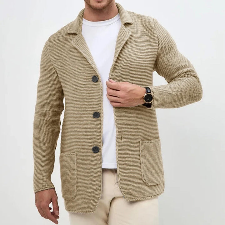 Mens fashion slim fit knit cardigan with turn-down collar, perfect for casual wear