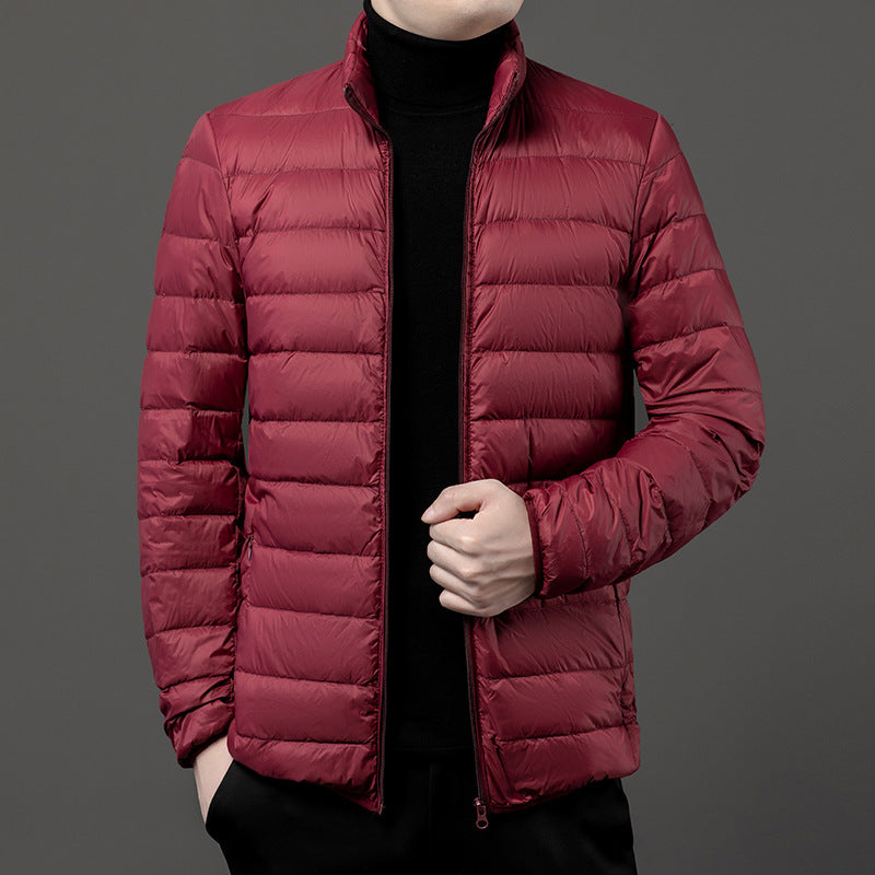 Comfortable men's lightweight puffer jacket. Slim-fit, stand collar, perfect for casual fall & winter style.