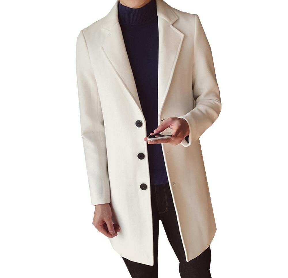 Textured men's slim fit long overcoat. Elegant classic style, perfect for professional formal outerwear.