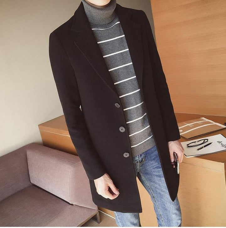 Elegant men's winter overcoat. Slim fit long coat, perfect for a smart formal look or professional business.