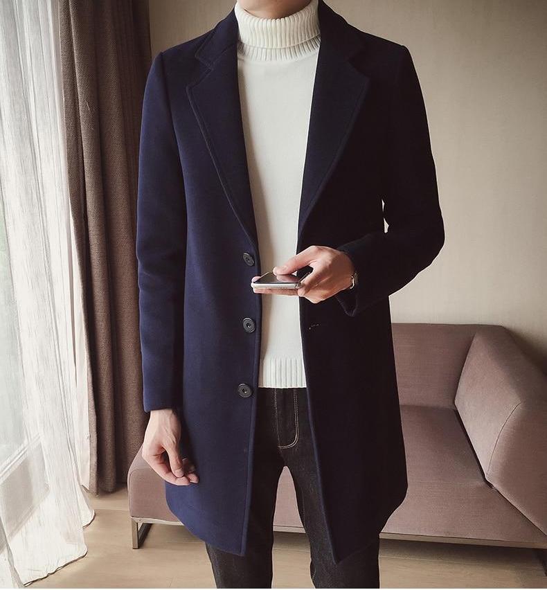 Classic men's elegant overcoat. Long, slim fit outerwear, essential for a sophisticated formal or business style.