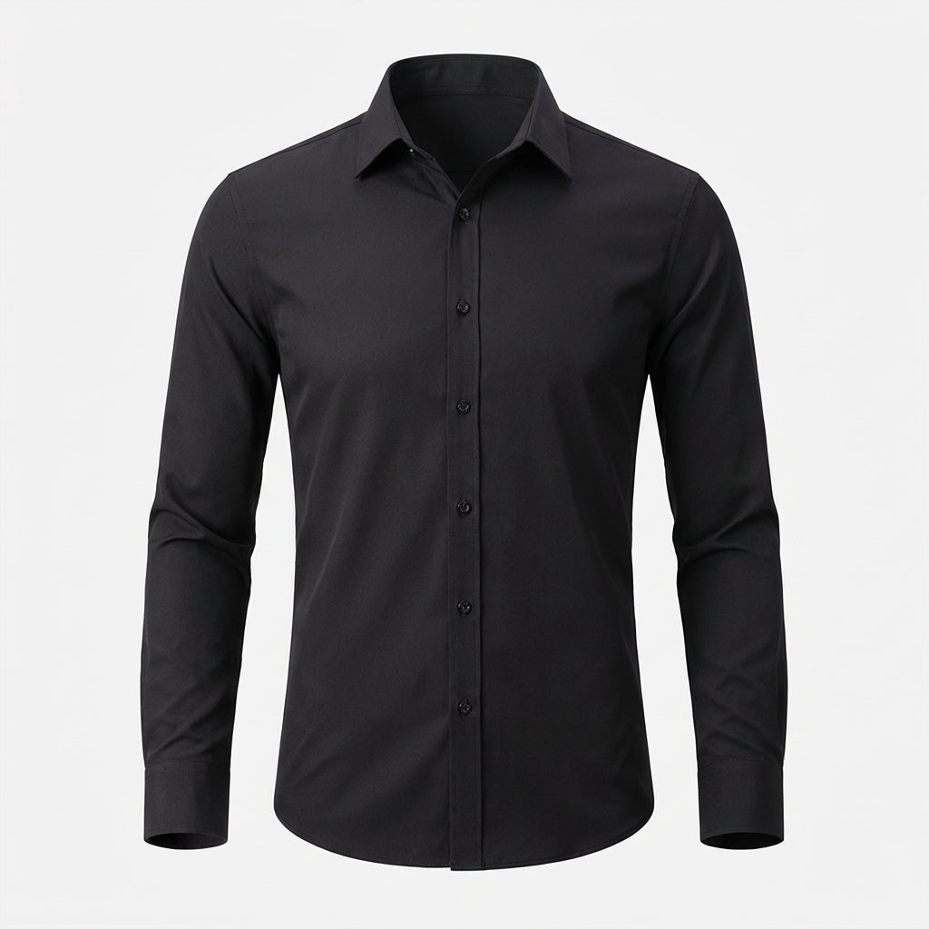 Men's slim-fit long sleeve dress shirt, ideal for formal business casual or smart casual events. Versatile fashion.