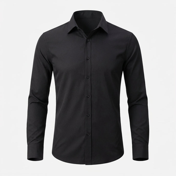 Men's slim-fit long sleeve dress shirt, ideal for formal business casual or smart casual events. Versatile fashion.