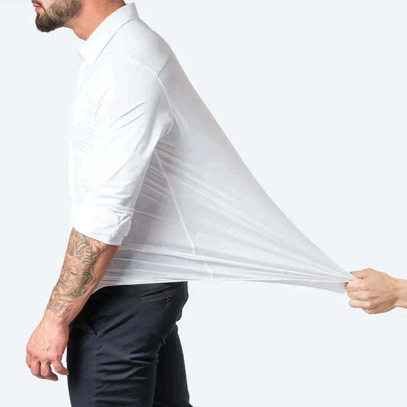 Stylish men's slim-fit button-down long sleeve dress shirt for a sleek professional or smart casual look.