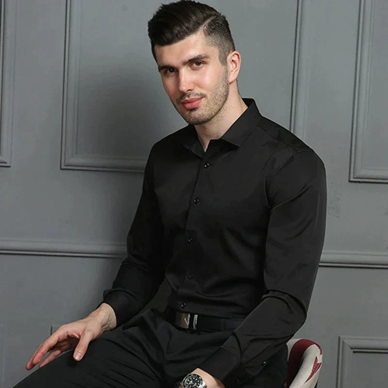 High-quality men's slim-fit long sleeve dress shirt for elegant business meetings and sophisticated formal wear.