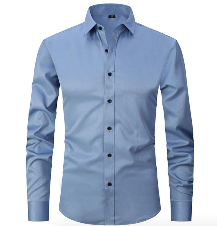 Professional men's slim-fit long sleeve button-down dress shirt, great for office wear or formal occasions.