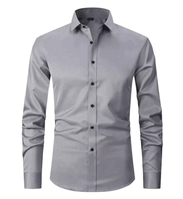 Fashionable men's slim-fit long sleeve dress shirt, offering comfort & style for any formal or business casual outfit.
