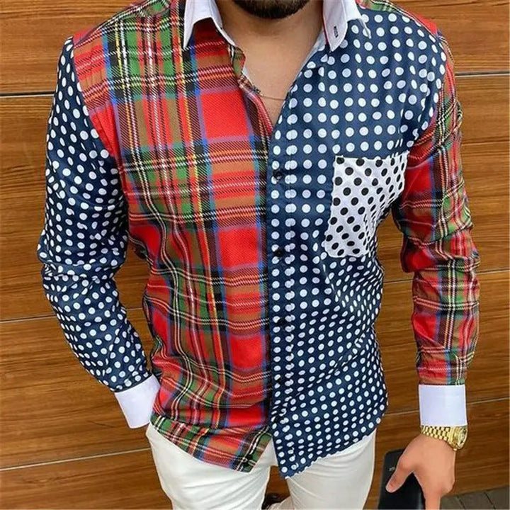 Vibrant men's long sleeve floral shirt, unique design for stylish modern casual & party occasions.