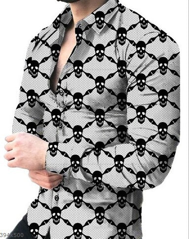 Close-up of buttons on men's long sleeve floral print shirt, emphasizing quality & modern design.