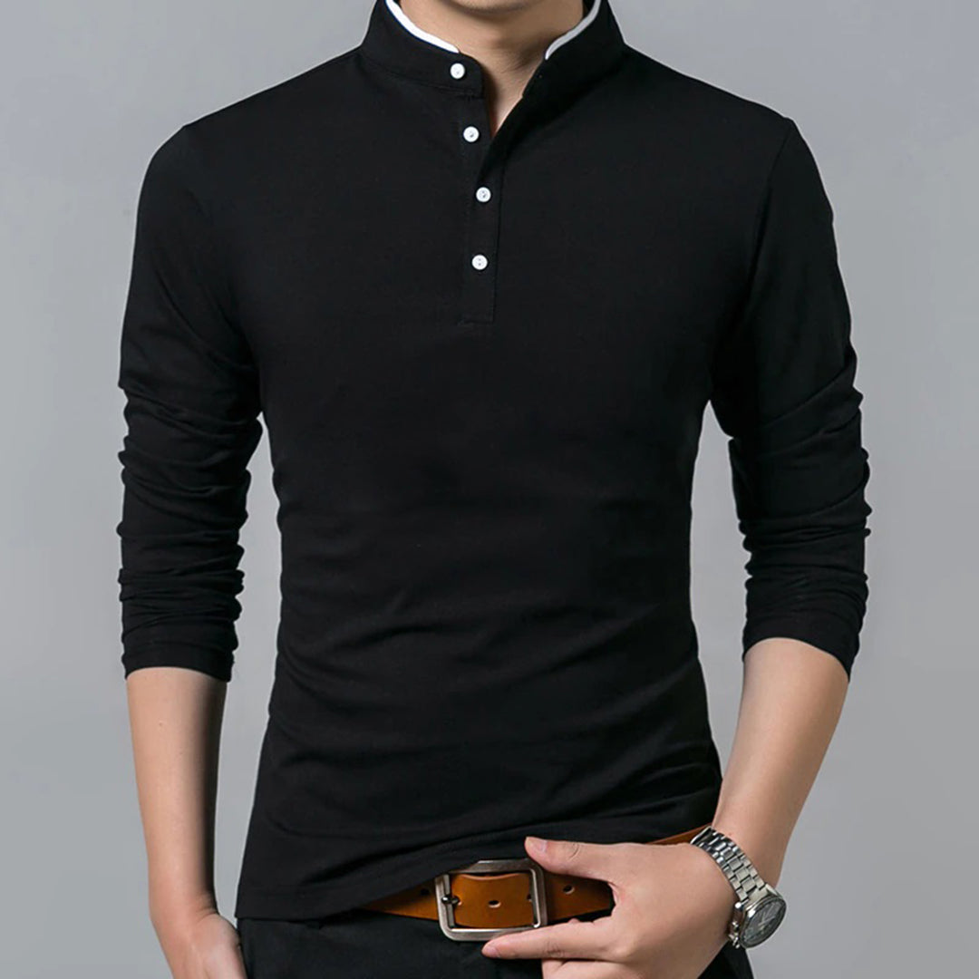 Men's slim-fit long sleeve polo shirt, refined style for smart casual & office wear, maximum comfort.