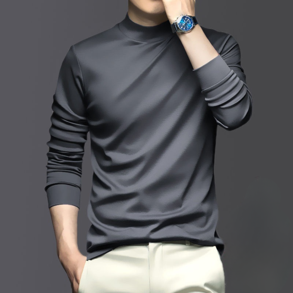 Stylish men's mock neck long sleeve top, slim-fit and comfortable for everyday fashion.