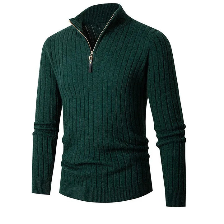 Men's comfortable slim fit quarter zip sweater with stand collar, versatile long sleeve modern fashion.