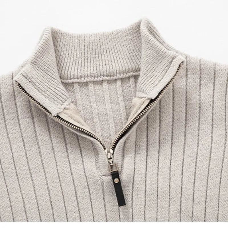 Stylish men's quarter zip sweater, slim fit, perfect for versatile casual & semi-formal modern fashion.
