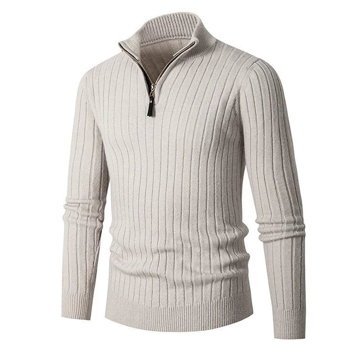 Men's modern slim fit quarter zip sweater, stand collar, long sleeve, for a stylish & comfortable look.