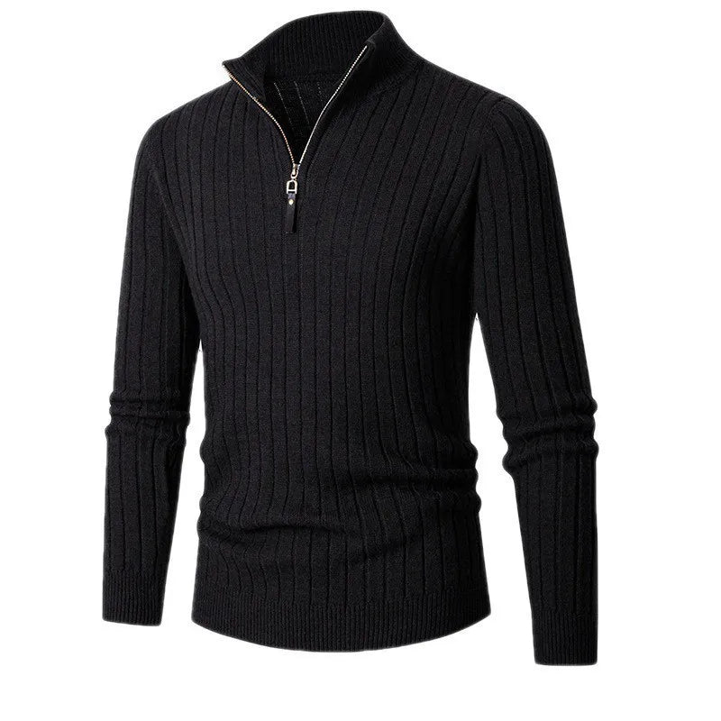 Modern men's quarter zip slim fit sweater, long sleeve, offering stylish comfort & versatile layering.