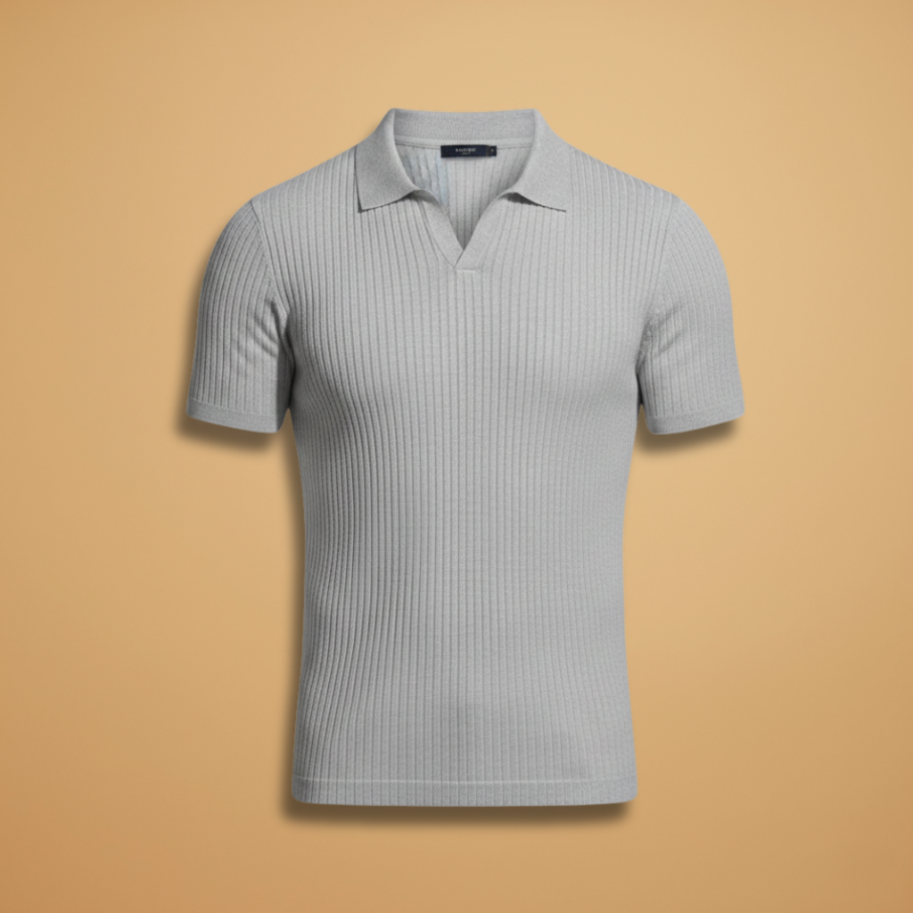 Men's slim fit ribbed polo shirt, a modern short-sleeve casual top for versatile summer wear.