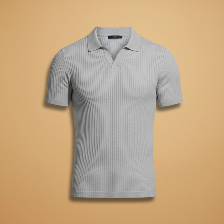 Men's slim fit ribbed polo shirt, a modern short-sleeve casual top for versatile summer wear.