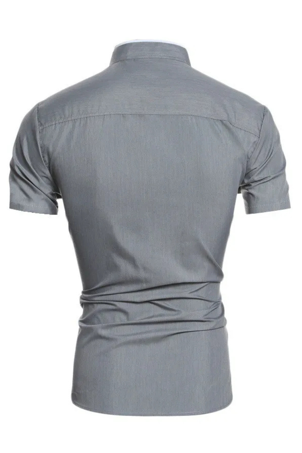 Stylish men's short sleeve stand collar shirt in a slim fit, a versatile and modern addition to any wardrobe.