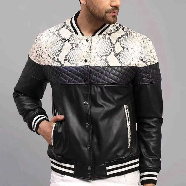 Men's slim fit stand collar bomber jacket, stylish winter outerwear for urban fashion.