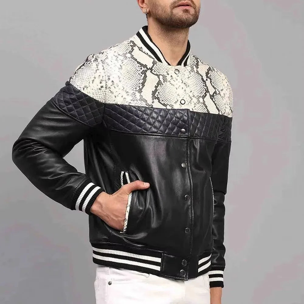 Warm men's slim fit bomber jacket with stand collar, versatile winter outerwear.