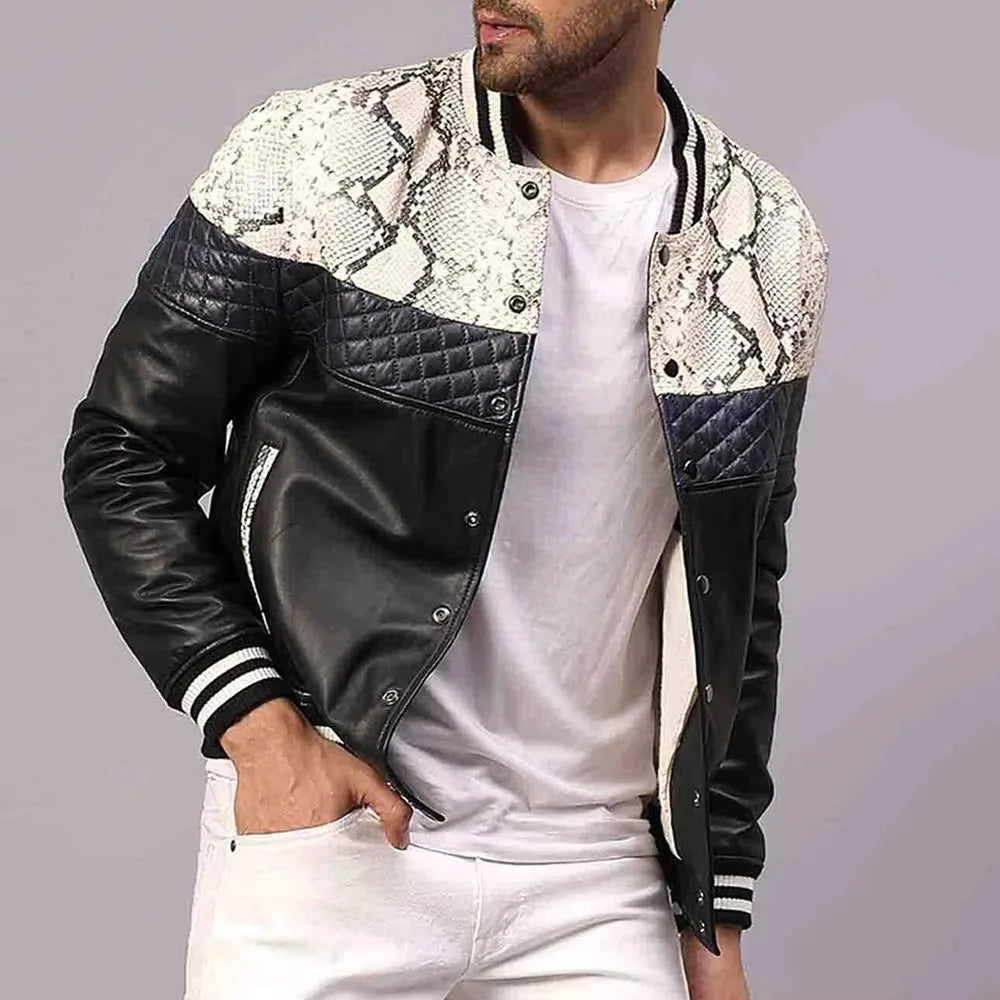 Modern men's slim fit stand collar bomber jacket, a stylish & warm piece of winter outerwear.
