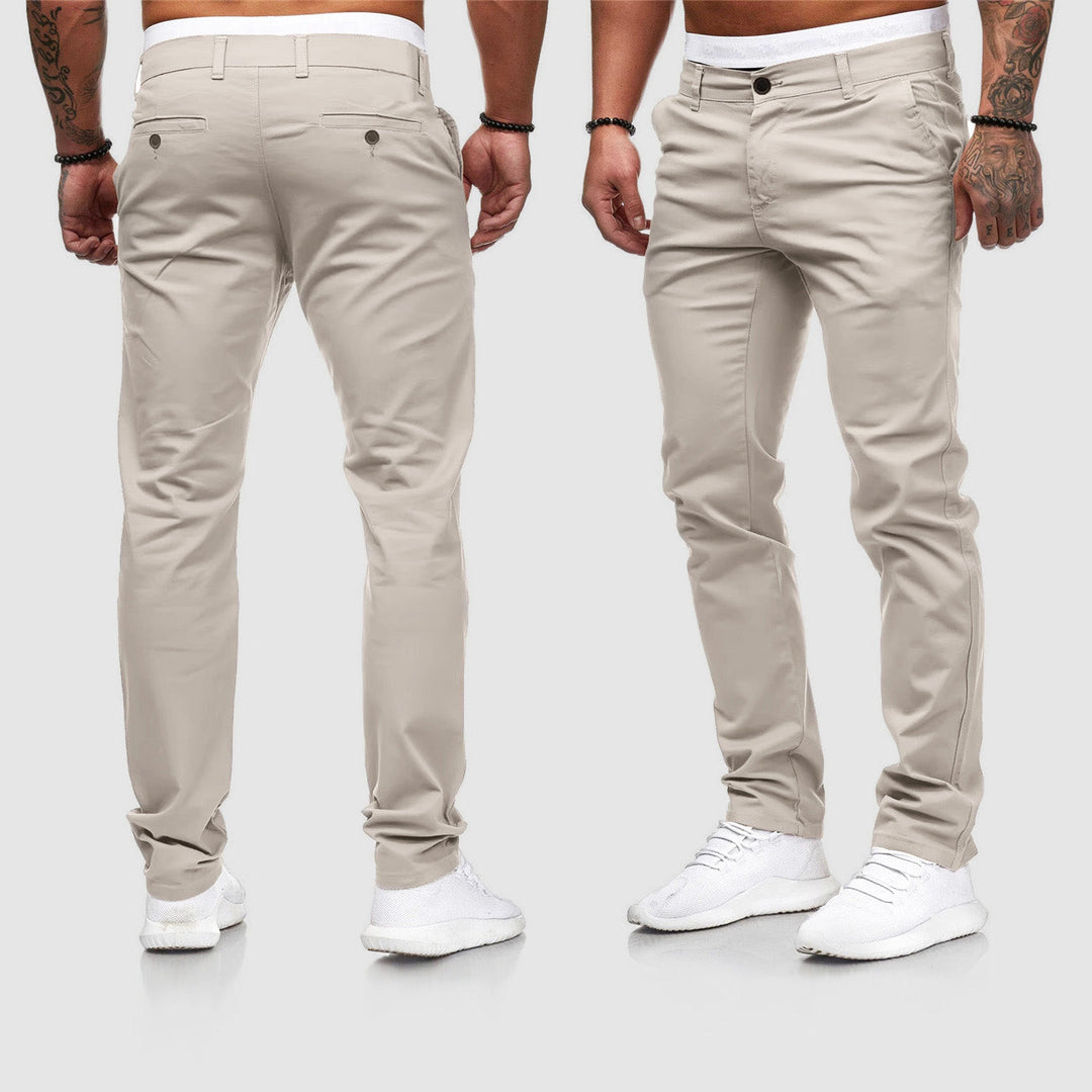 Men's slim fit, straight leg khaki chino pants for smart casual everyday wear.